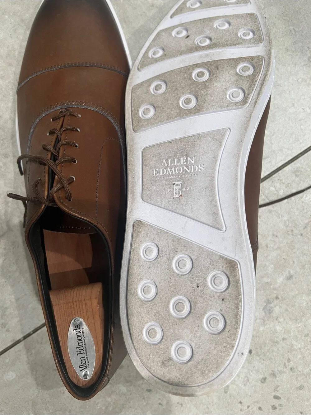 Allen Edmonds Brown Leather Derby with White Rubber Sole